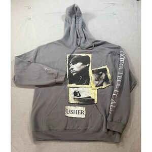 Usher Gotta Tell It‎ All Graphic Hoodie Grey Patchwork Streetwear Sweatshirt
